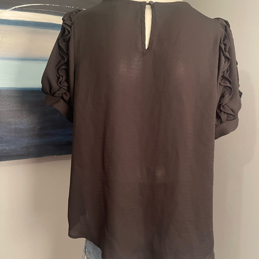 Trendy Black Ruffle Sleeve Blouse Sz. Small NWOT - Picture 7 of 12